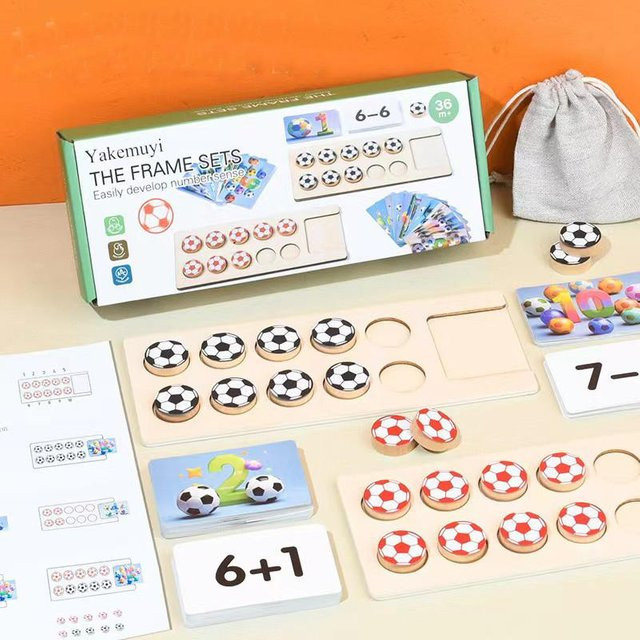 Yiran toy Fußball Mathematik Addition Subtraktion Puzzle, ab 3 Jahre, Holz, Grau - Bild 1