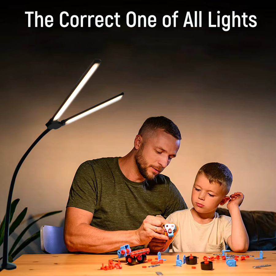 LED-Schreibtischlampe in Schwarz mit Doppelkopf, stufenlos dimmbar und mit 3-Farbmodus für Home Office und Lesen - Bild 2