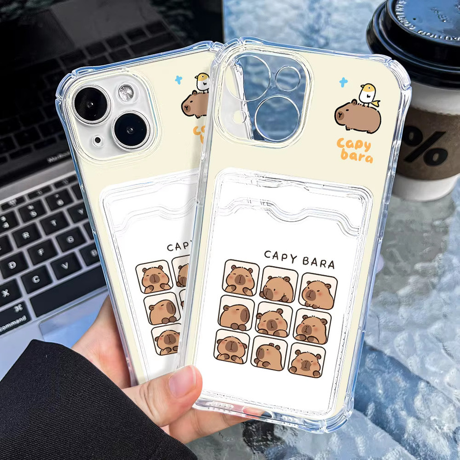Capy Bara TPU Kartenhalter Handyhülle für iPhone 17 16 15 14 13 12 11 Pro Max Air XR X Xs Stoßfeste Transparente Schutzhülle - Bild 3