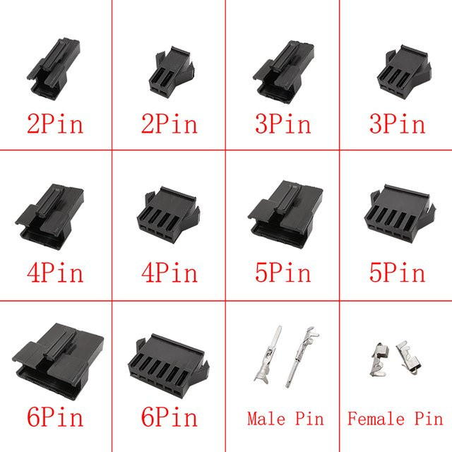 JST SM Steckverbinder Set in Schwarz mit 2,54mm Rastermaß für Pin Stecker Buchse Gehäuse und Kabelverbinder - Bild 1