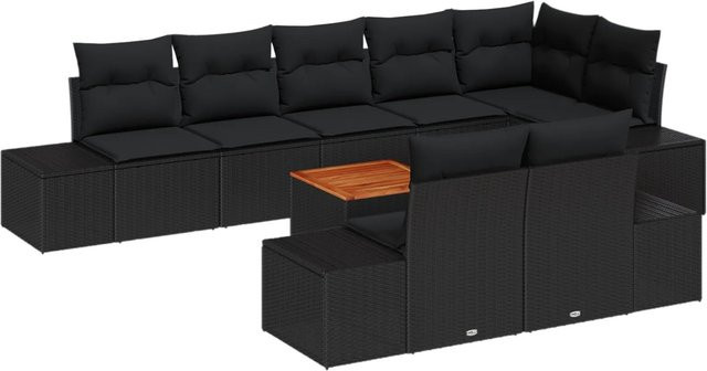 vidaXL Garten-Sofa-Set 9-teilig in Schwarz aus Polyrattan und Akazienholz - Bild 1