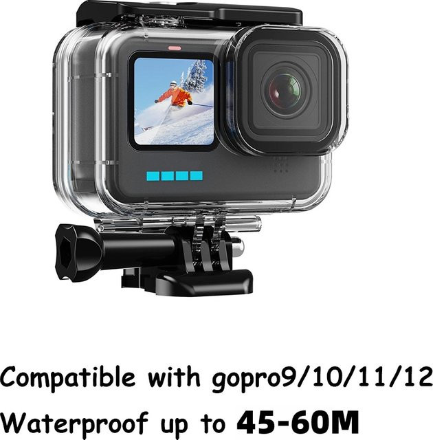 Wasserdichtes Unterwasser-Tauchgehäuse für GoPro Hero 12, 11, 10 und 9 in Schwarz mit Halterungszubehör, Schutz bis 60 m Tiefe - Bild 1