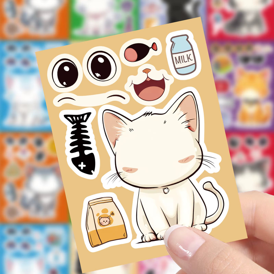 GOGOTU Niedliche Katzen-Puzzle-Aufkleber, 8/16 Blatt, Nachfüllpack - Bild 3