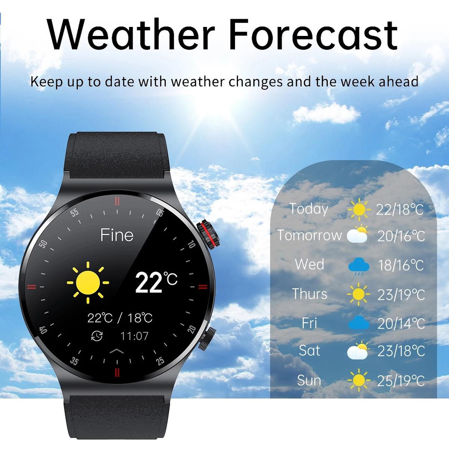 LIGE Smartwatch, Bluetooth, Lederarmband, Schwarz, Herren - Bild 12