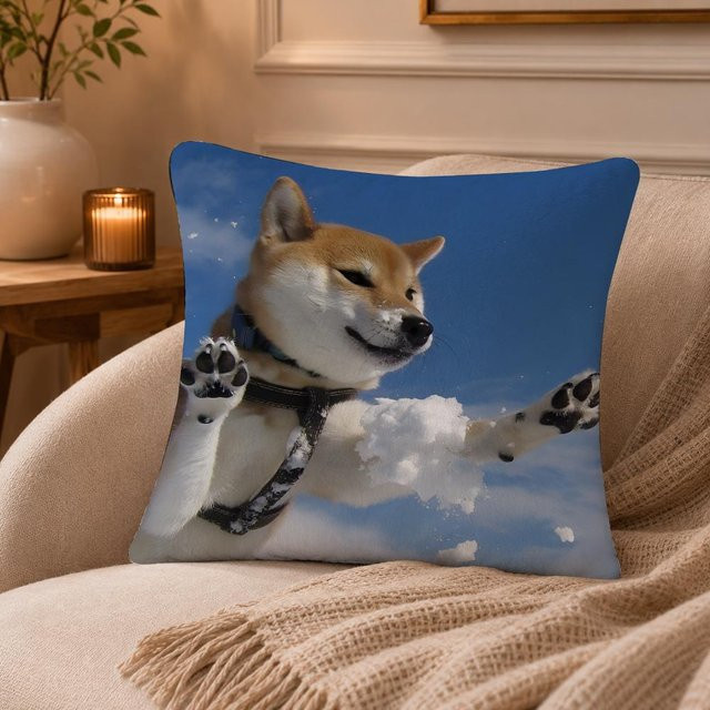 JMG Clothing Shiba Inu Kissenbezug aus blauem Kurzplüsch mit Anti-Hausstaubmilben-Schutz, B/B: 50 x 50 cm - Bild 1