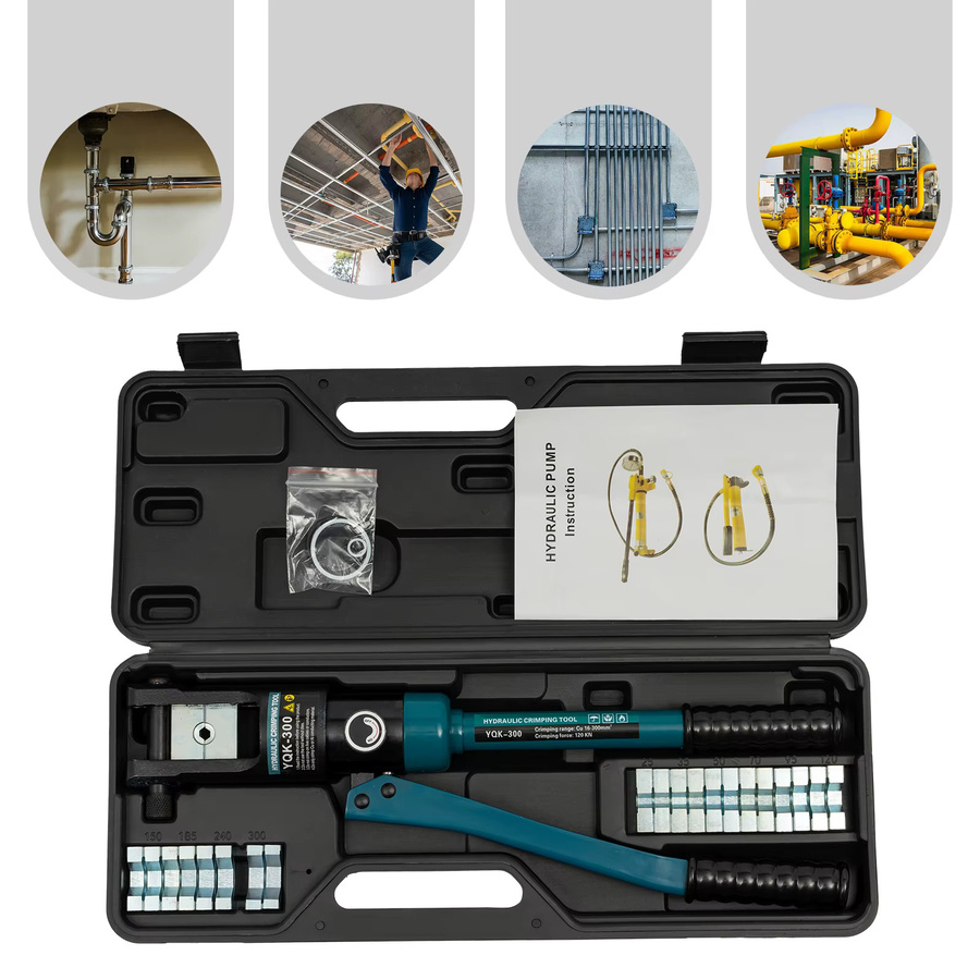 CNCEST YQK-300 Hydraulische Crimpzange mit 120KN Presskraft, manuelle Crimpzange inklusive Mehrgrößen-Matrizen und Werkzeugkasten in Grün und Blau - Bild 4