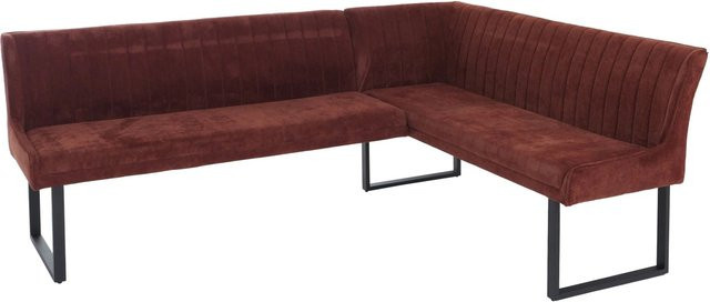 MCW Eckbank O82 Esszimmerbank aus Metall und Chenille Stoff in Rot, B/T/H: 210 x 159 x 84 cm - Bild 2