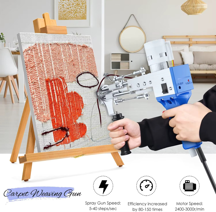 Rbefeuly 2-in-1 Elektrische Tufting-Pistole Set in Silber und Blau mit Stoff und Teppichschneider zur Teppichherstellung - Bild 2