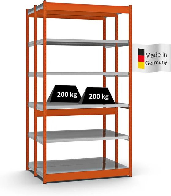 PROREGAL Fachbodenregal Stecksystem mit Vierkant-Profil, doppelseitige Bauart, 2x6 Ebenen, Farbe Orange, H x B x T: 250 x 132,5 x 40 cm - Bild 1