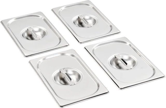 vidaXL Set aus 4 Deckeln für GN 1/4 Behälter aus Edelstahl in Silber - Bild 1