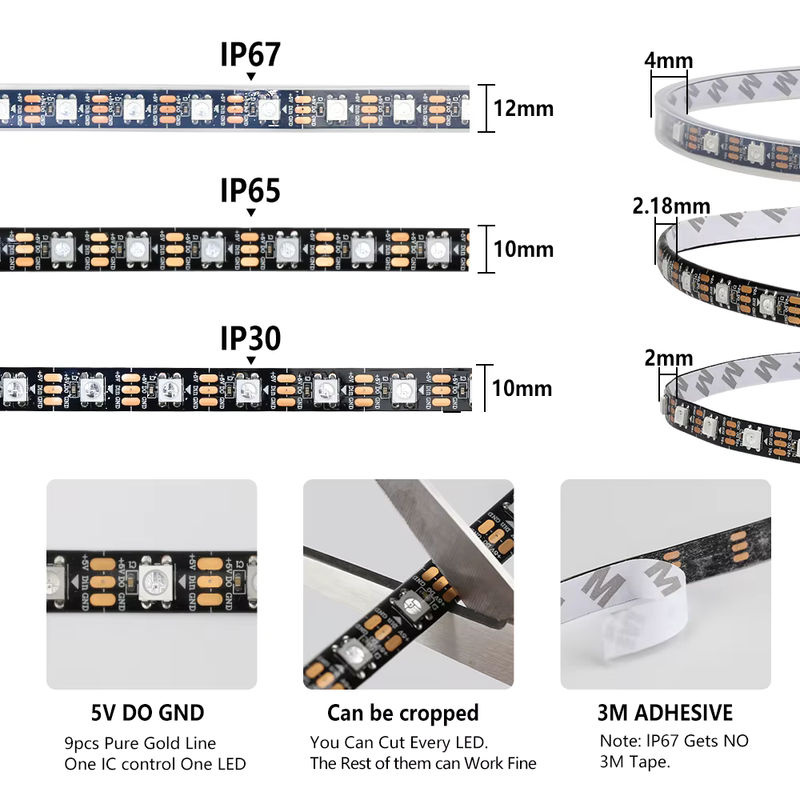 PARKSON WS2812B Smart Pixel RGBIC LED-Streifen multicolor, individuell adressierbarer IC, USB DC5V, IP30 - Bild 4