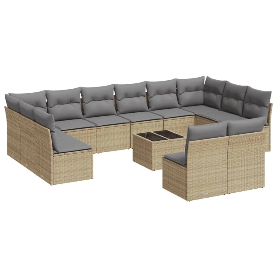 vidaXL 13-teilige Garten-Sofagarnitur aus Poly-Rattan in Beige mit Kissen und Tisch - Bild 2