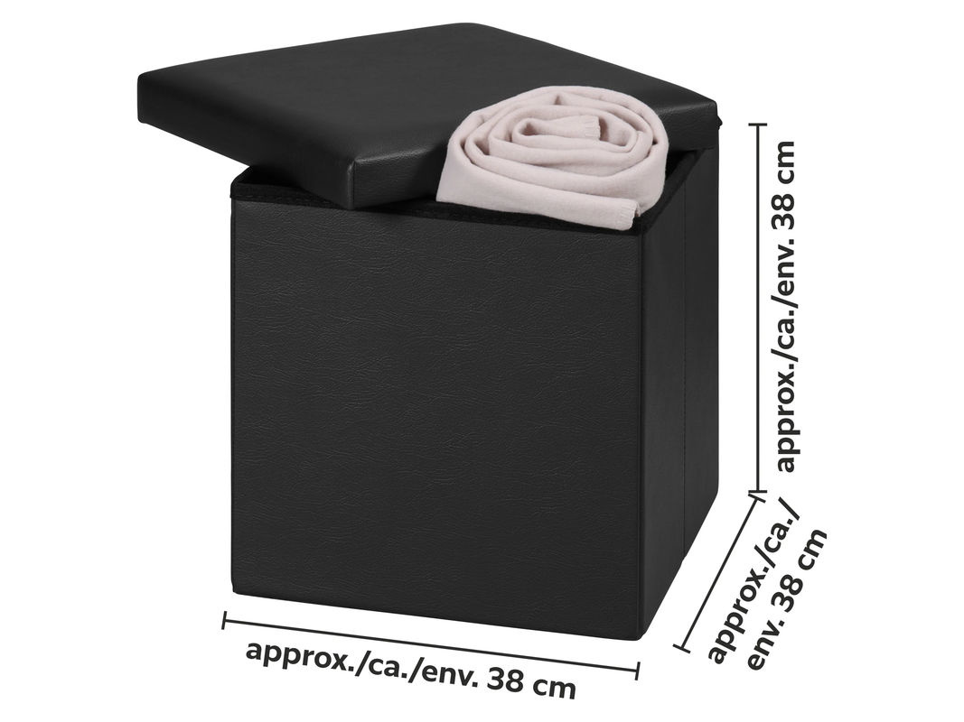 LIVARNO Sitzhocker klappbar in Schwarz mit Leder-Optik und abnehmbarem Bezug, B/T/H: 38 x 38 x 38 cm - Bild 3
