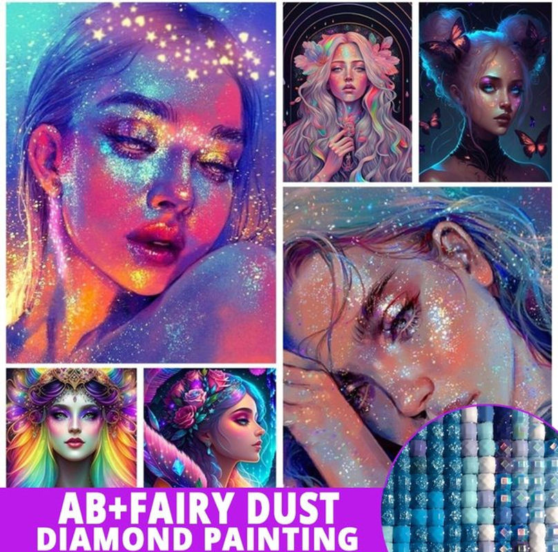 Fairy Dust Diamantmalerei Mädchen Fantasy Kunst Bild als Mosaik Stickerei mit glitzerndem Frauenporträt in Mehrfarbig - Bild 1