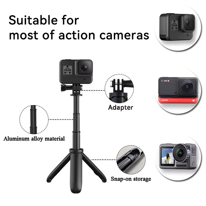 Tragbares Mini ausziehbares Stativ in Schwarz für GoPro Hero und Action-Kameras - Bild 2
