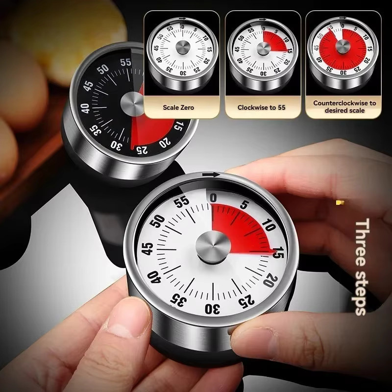 DUTRIEUX Mechanischer Küchentimer aus Edelstahl mit 60-Minuten-Alarm und Magnet, Silber/Weiß - Bild 5