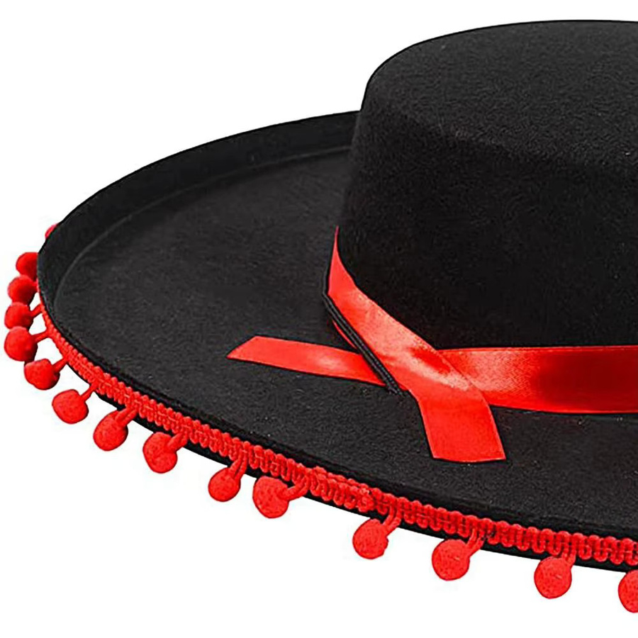 Flaumball Mexikanischer Sombrero-Hut, Schwarz, Filz - Bild 5