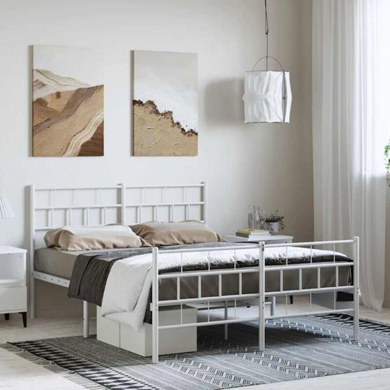 Vidaxl Metallbett mit Kopf- und Fußteil in Weiß, B/T/H: 135 x 190 cm - Bild 1