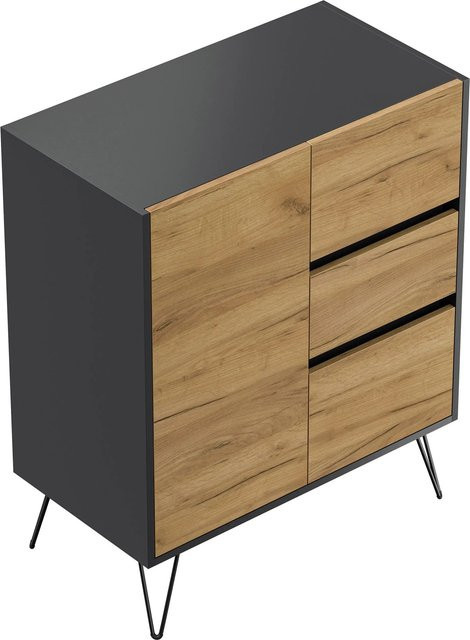 Posseik Sideboard Industrial mit 3 Schubladen und 1 Tür in Grafit und Eiche, Breite: 80 cm - Bild 1