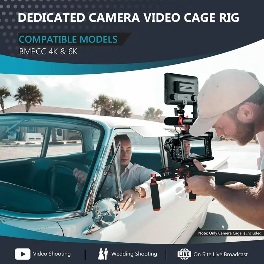 Yelangu C9 Kamerakäfig-Rig-Kit für BMPCC 4K und 6K aus Aluminiumlegierung in Schwarz mit Schnellplatte und oberem Griff - Bild 4