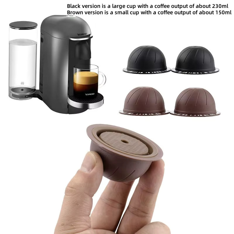 Nachfüllbare Nespresso Vertuo Kaffeekapseln aus PP mit Silikondeckel, Bürste, Pulverpresse und Löffel für 150/230ml - Bild 2