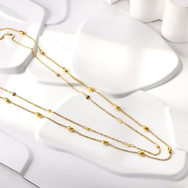 LUXUSTEEL Bauchkette Edelstahl, Perle, Gold, Damen - Bild 1