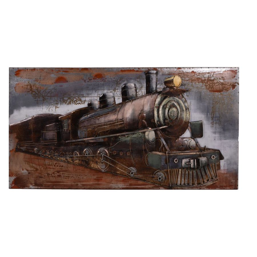DELUKE 3D-Metallbild Dampflok Vintage Wandbild aus Stahl, Bunt, H x B x T: 70 x 140 x 5 cm - Bild 2