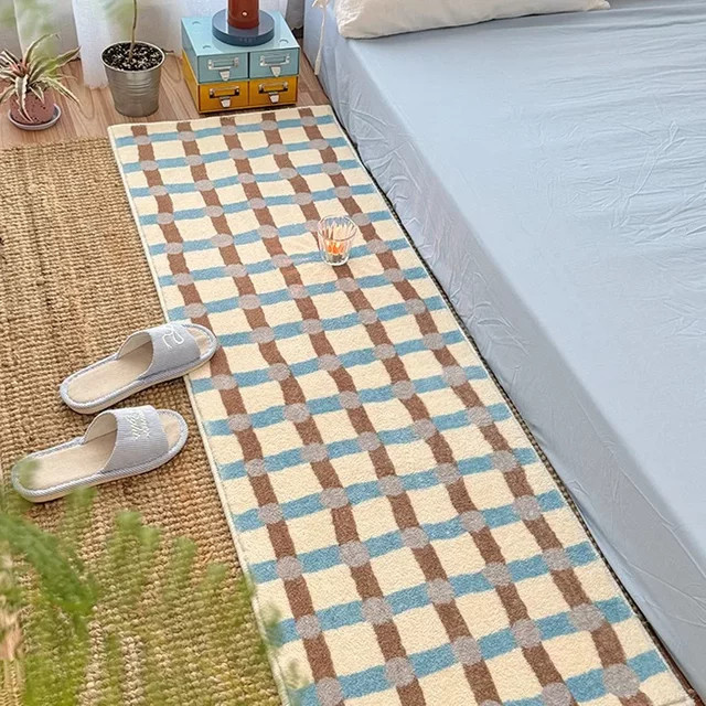 VIKAMA Plüschteppich für Schlafzimmer und Kinderzimmer, blau kariert, rechteckig, Breite: 120 cm - Bild 1