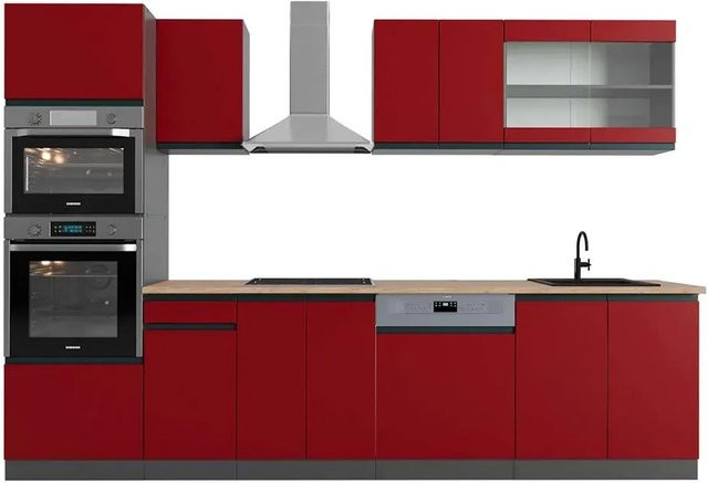 Vicco R-Line Küchenzeile in Rot und Anthrazit mit Hochschrank, Breite: 300 cm - Bild 1
