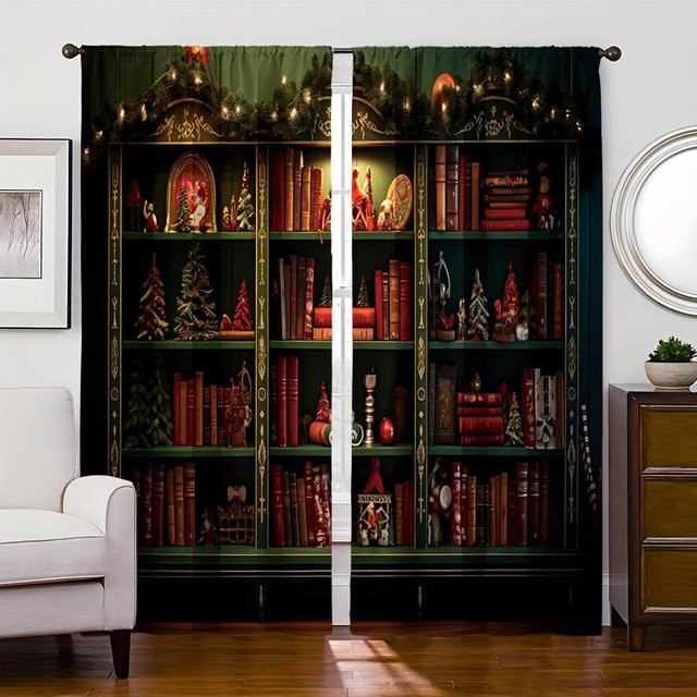 2er-Set Vorhänge Yiran Furniture Gothic Schloss Design in Rot, digital bedruckte Polster Vorhänge mit Stangentasche, Breite: 60 cm, Höhe: 150 cm - Bild 1