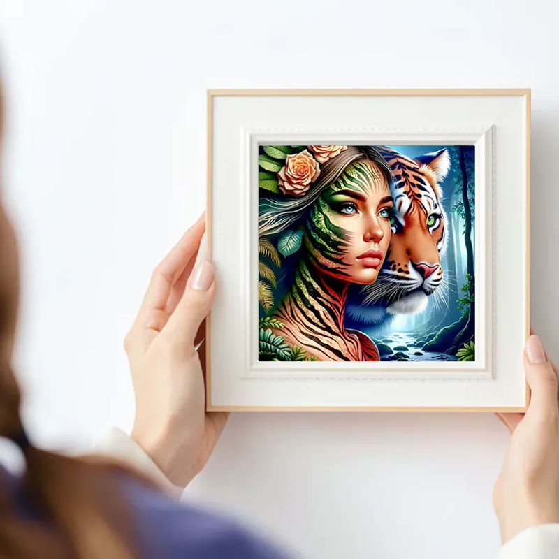 Huacan Diamantmalerei Tiger und Frau als Tierporträt Mosaik Set in Mehrfarbig - Bild 3