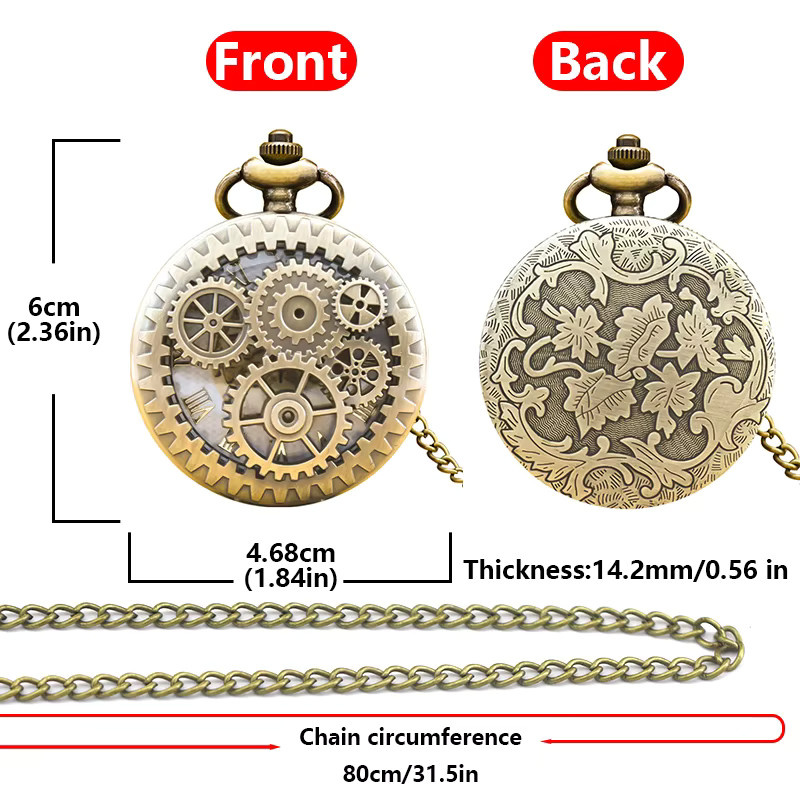 wecin Taschenuhr Halskette Anhänger, Quarz, Messing, Bronze, Unisex - Bild 3