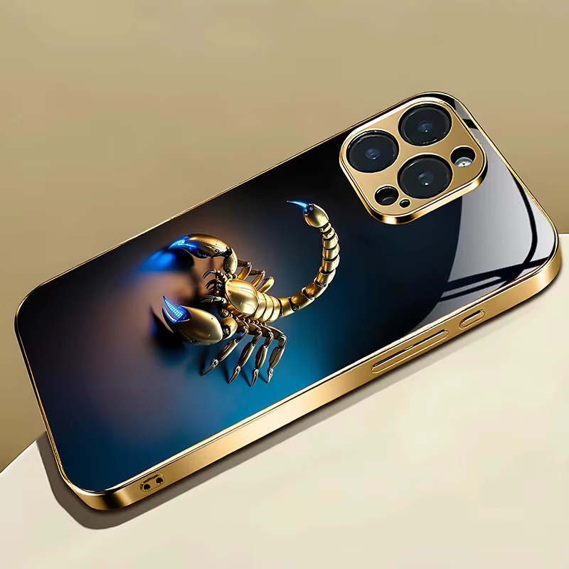 Stoßfeste Glas-Handyhülle mit goldenem Skorpion-Muster für Apple iPhone 11, 12, 13, 14, 15, 16, 17 Pro Max und weitere Modelle, Farbe: Gold - Bild 4