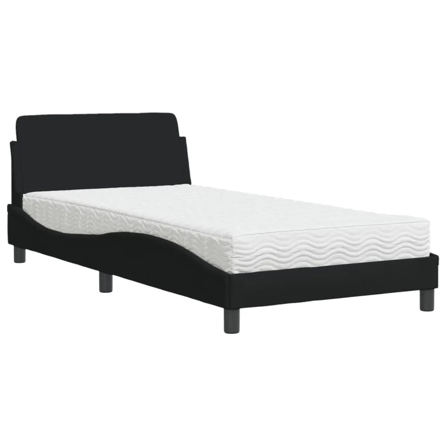 vidaXL Bett mit Matratze in Schwarz aus Stoff und Kiefernholz B/T/H: 100 x 200 cm - Bild 2