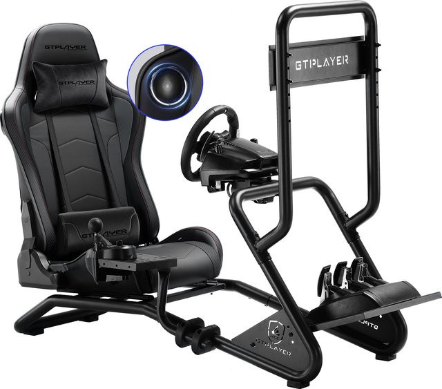 GTPLAYER Simulator Cockpit Rennsimulator Lenkradständer mit 3D-Stereo-Lautsprechern und Monitorhalterung in Schwarz - Bild 1