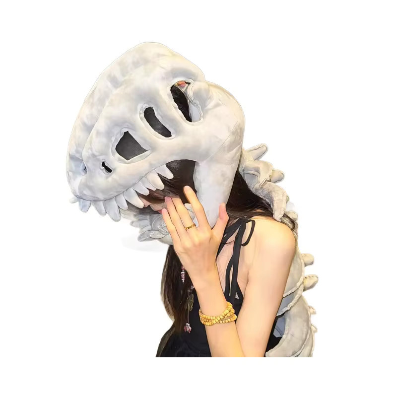 trebalena Dinosaurier-Skelett-Maske, Kopfbedeckung, Plüsch / Textil, Weiß - Bild 6
