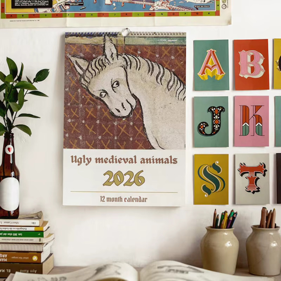 Mittelalterlicher Wandkalender 2026 mit Tiermotiven und Vintage-Illustrationen, Mehrfarbig, B x H: 29 x 21 cm - Bild 2