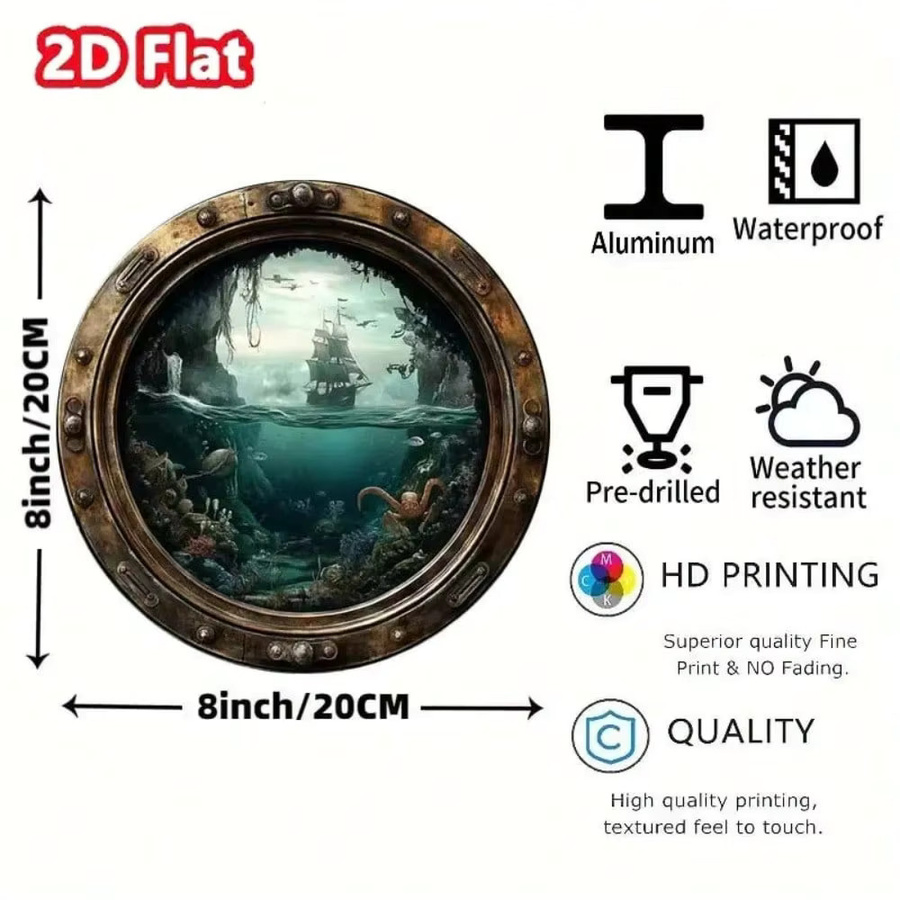 CIFBUY Vintage Bullauge Metallschild Nautical Wanddekoration aus Aluminium, Durchmesser: 20,32 cm, Mehrfarbig - Bild 3
