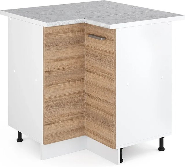 Vicco R-Line Eckunterschrank für die Küche in Sonoma und Weiß mit Marmor-Optik, B/T/H: 75,6 x 60,0 x 81,6 cm - Bild 1