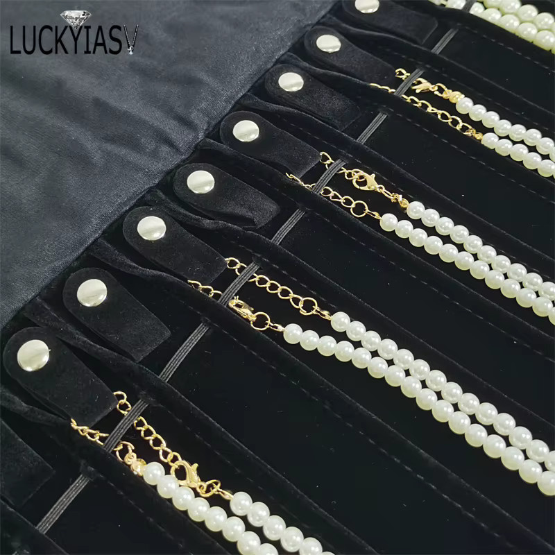 luckyiasv Schmuck Roll Bag Organizer für Halsketten und Armbänder, schwarz, Unisex - Bild 3