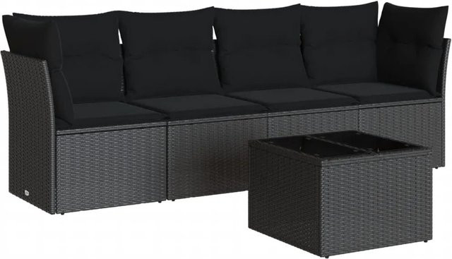 vidaXL 5-tlg Garten-Sofagarnitur aus Poly-Rattan mit Kissen in Schwarz - Bild 1