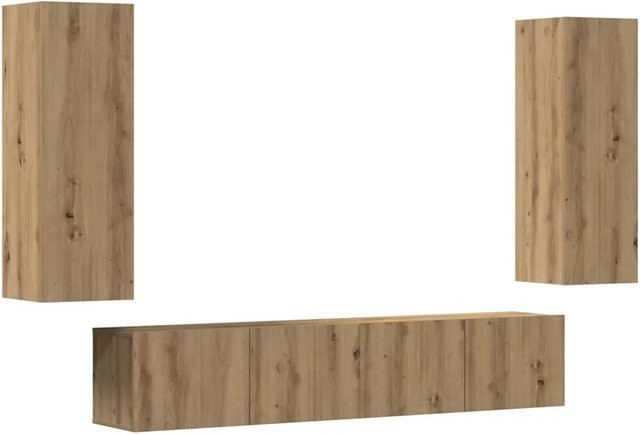 Set aus 4 vidaXL TV-Wandschränken in Artisan-Eiche, modern gestaltete Wandregale aus Holzwerkstoff für dein Wohnzimmer, Farbe: Braun - Bild 1