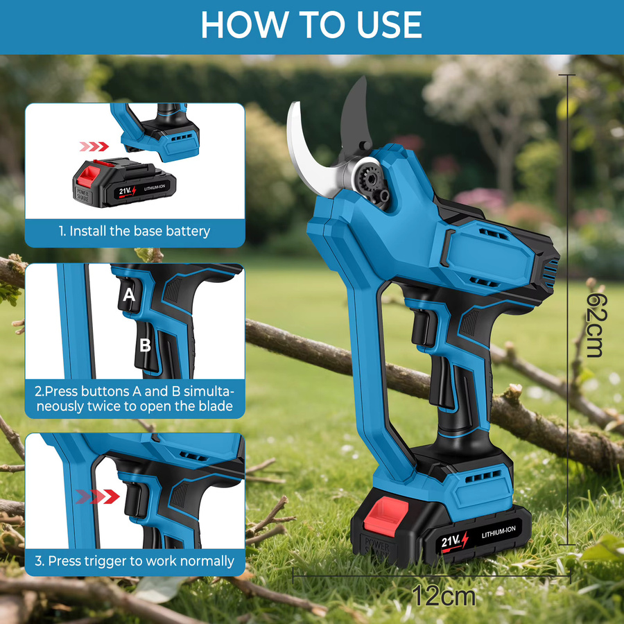 Kabellose elektrische Gartenschere von Makita mit 60 mm bürstenlosem Schneidwerkzeug und automatischer Geschwindigkeitsregelung in Blau, kompatibel mit Makita LXT 21V Akku - Bild 3