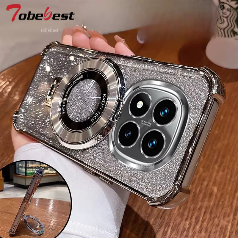 Stoßfeste Silikonhülle für Xiaomi Redmi Note 15 Pro Plus und Redmi Note 15C in Silber mit CD-Magnet-Handyhalterung - Bild 1