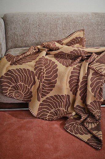 Jotex Decke SHIELA in Beige und Braun aus Baumwolle und Wolle mit Fransen im Jacquard-Design, B/T: 130 x 170 cm - Bild 1