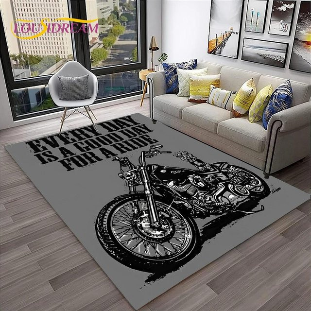 HGHT 3D Vintage Motorrad Retro Teppich, grau, rutschfest, B/T: 100 x 120 cm - Bild 1