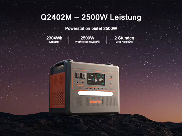SOLARPLAY Q2402M Solarstromspeicher mit 2500W AC-Ausgang und 2304Wh LiFePO4 Akku als mobile Energieversorgung für Outdoor, Reise und Stromausfall - Bild 2