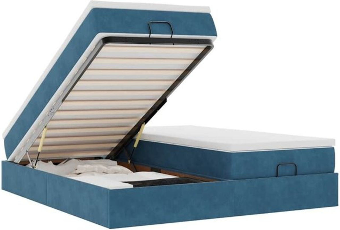 vidaxl Ottoman Polsterbett mit Matratzen aus Samt in Dunkelblau B/T: 200 x 200 cm - Bild 1
