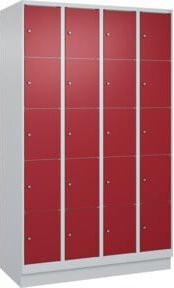C+P Schließfachschrank Classic PLUS mit Sockel, 4 Abteile, Grau/Rubinrot, B/T/H: 120 x 50 x 195 cm - Bild 1
