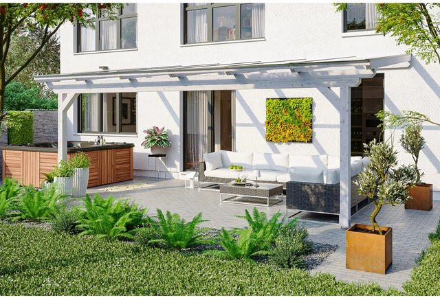 Skan Holz Terrassenüberdachung Ancona aus Leimholz mit Polycarbonat-Dach in Weiß, B/T/H: 648 x 300 cm - Bild 1